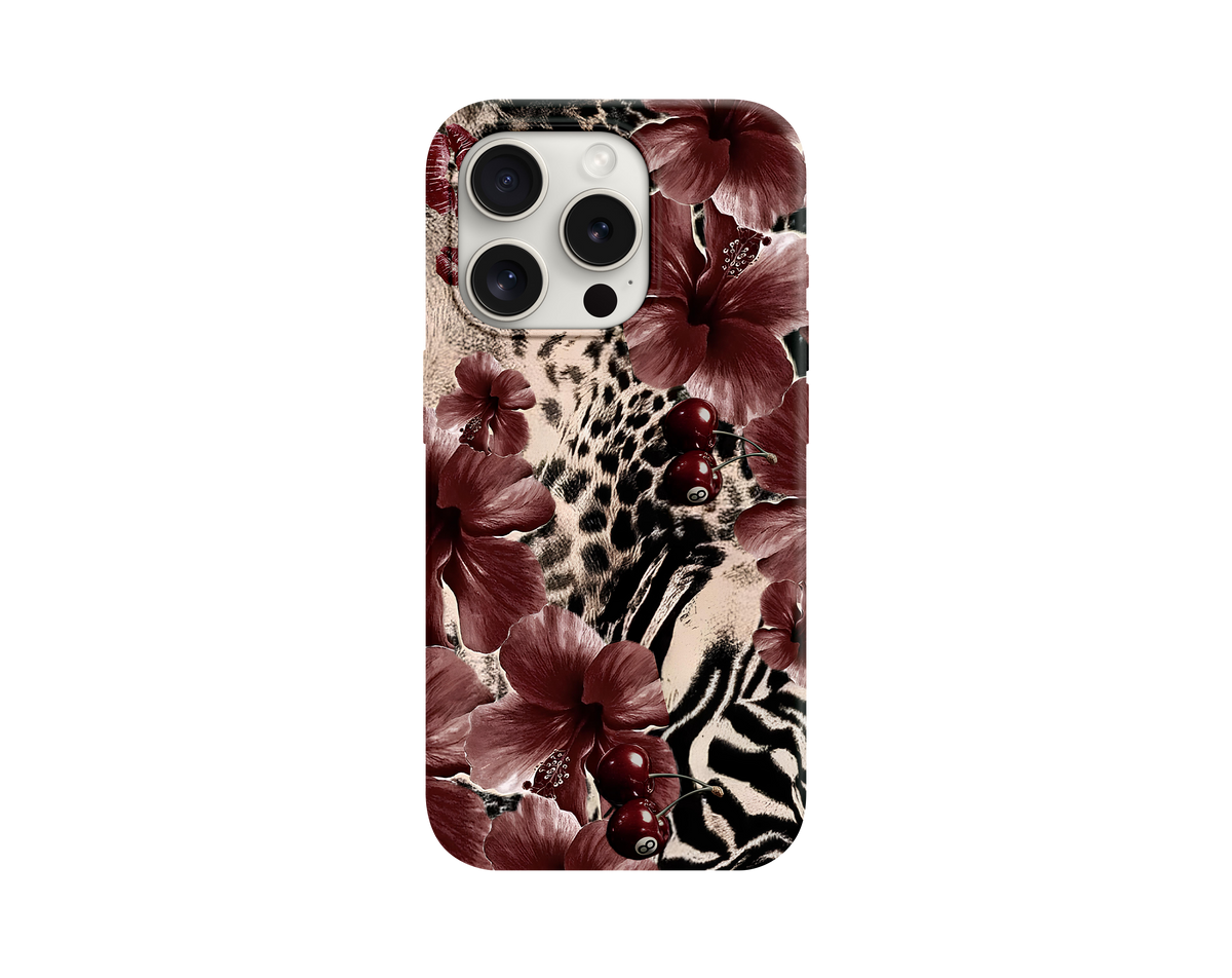 Cherry Red Flower Leopar Telefon Kılıfı