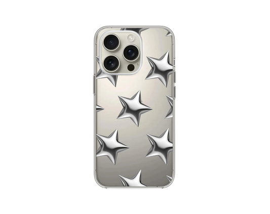 Metal Yıldız Görünümlü Şeffaf Telefon Kılıfı