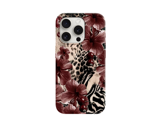 Cherry Red Flower Leopar Telefon Kılıfı